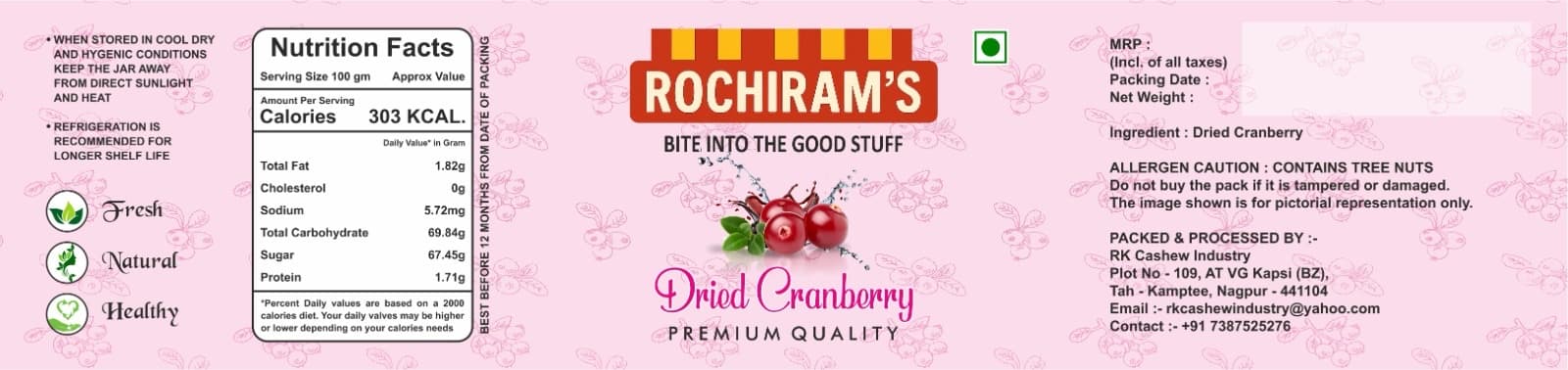 Cranberries front label